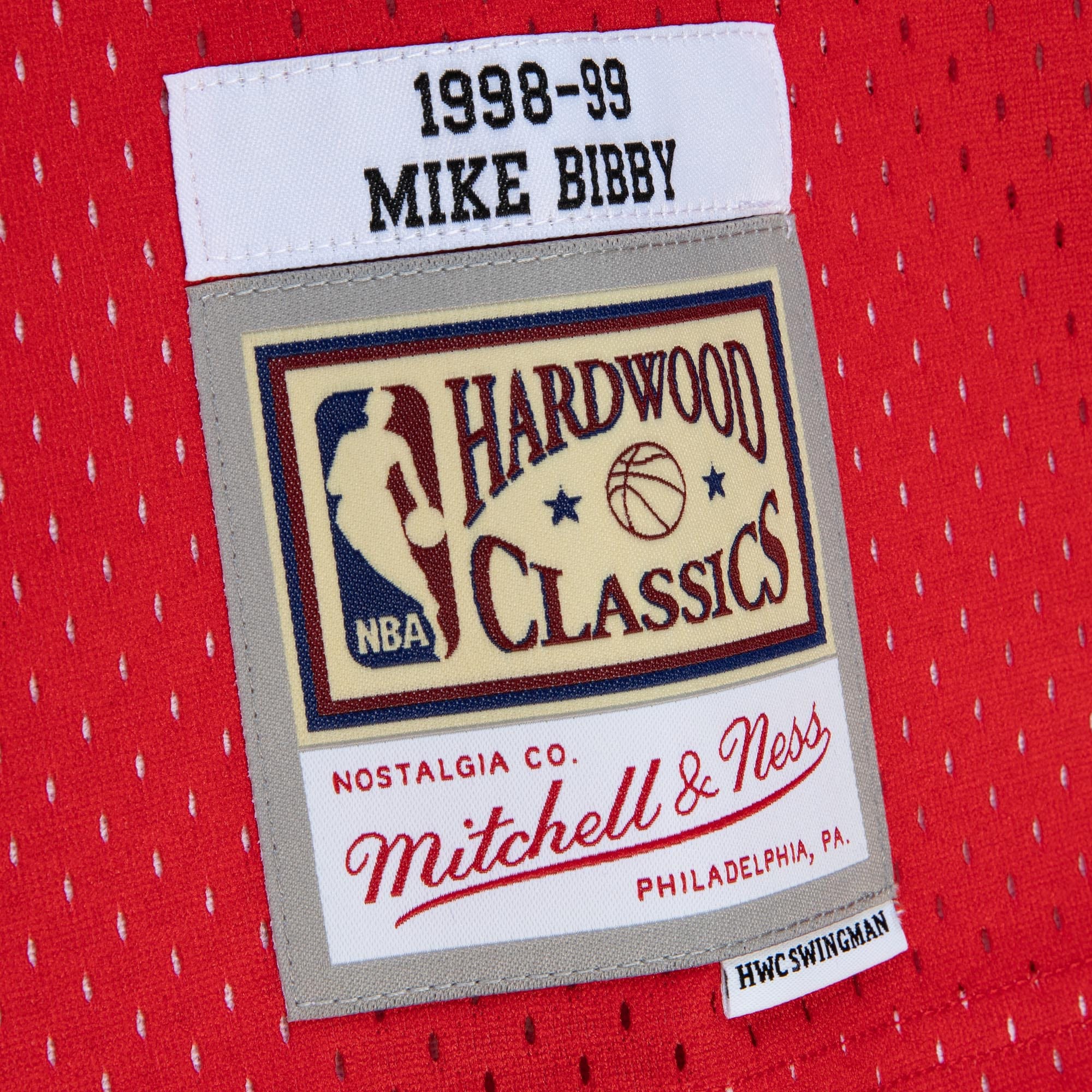 Men's Vancouver Grizzlies Mike Bibby Red/Teal 1998/99 Hardwood Classics Fadeaway Swingman Player Jersey