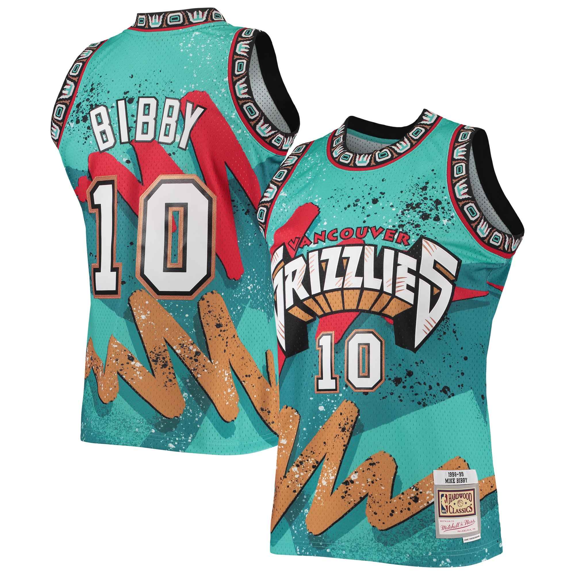 Men's Vancouver Grizzlies Mike Bibby Teal Hardwood Classics 1998/99 Hyper Hoops Swingman Jersey