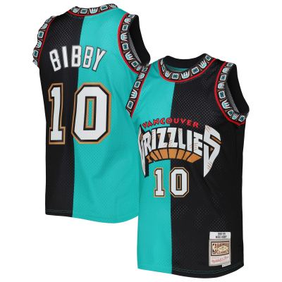 Men's Vancouver Grizzlies Mike Bibby Turquoise/Black Hardwood Classics 1998/99 Split Swingman Jersey 01