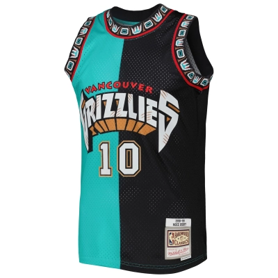 Men's Vancouver Grizzlies Mike Bibby Turquoise/Black Hardwood Classics 1998/99 Split Swingman Jersey 02