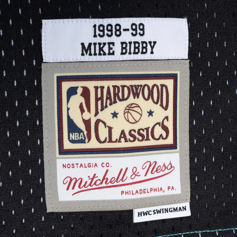 Men's Vancouver Grizzlies Mike Bibby Turquoise/Black Hardwood Classics 1998/99 Split Swingman Jersey