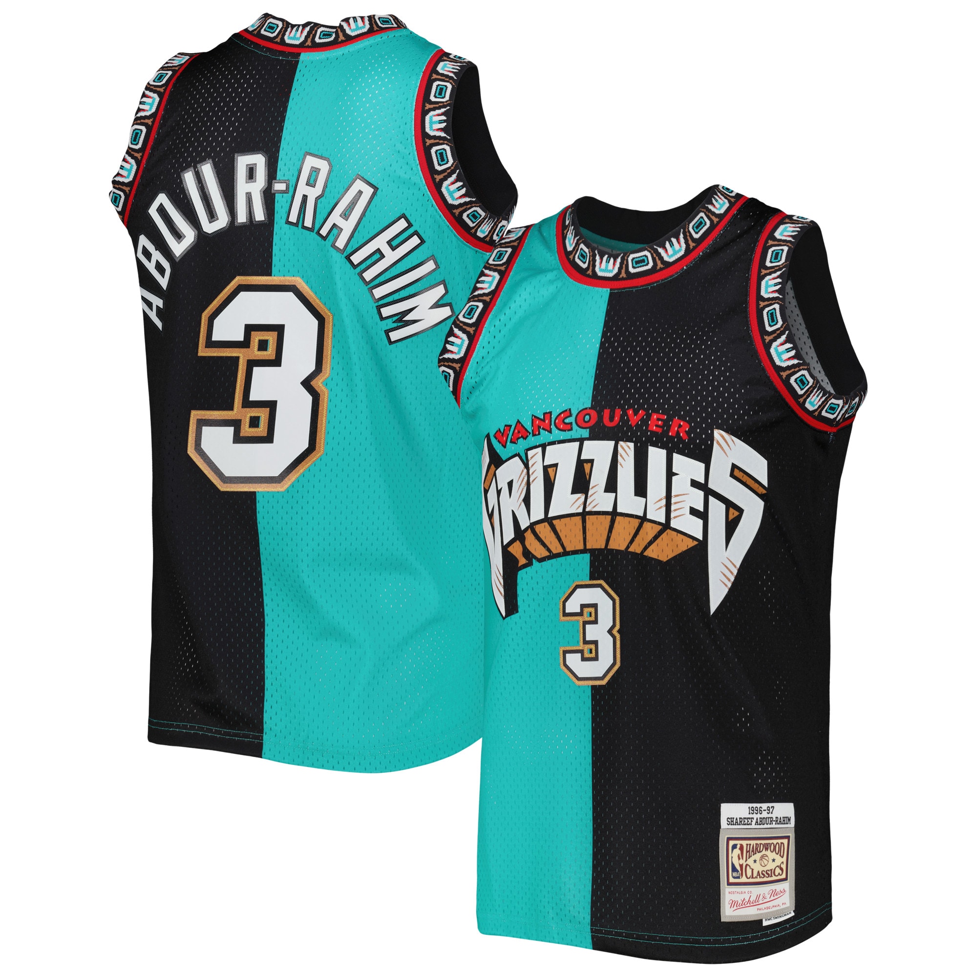 Men's Vancouver Grizzlies Shareef Abdur-Rahim Turquoise/Black Hardwood Classics 1996/97 Split Swingman Jersey