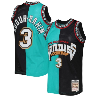 Men's Vancouver Grizzlies Shareef Abdur-Rahim Turquoise/Black Hardwood Classics 1996/97 Split Swingman Jersey 01