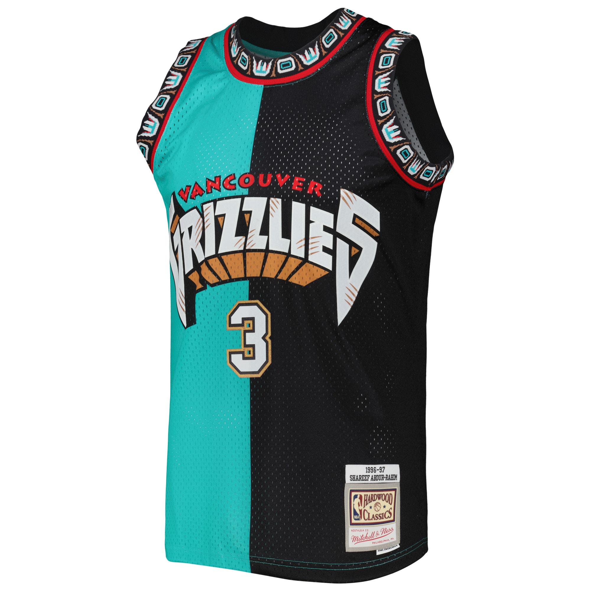 Men's Vancouver Grizzlies Shareef Abdur-Rahim Turquoise/Black Hardwood Classics 1996/97 Split Swingman Jersey