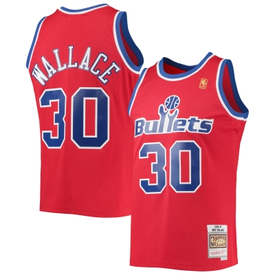 Men's Washington Bullets Ben Wallace Red 1996/97 Hardwood Classics Swingman Jersey 01