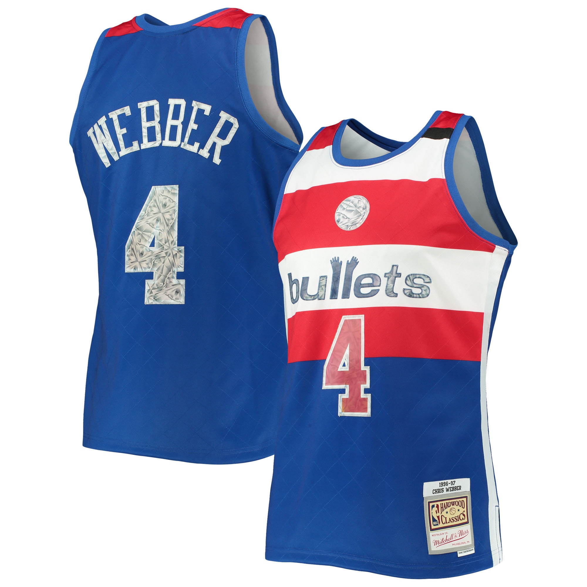 Men's Washington Bullets Chris Webber Blue 1996/97 Hardwood Classics NBA 75th Anniversary Diamond Swingman Jersey