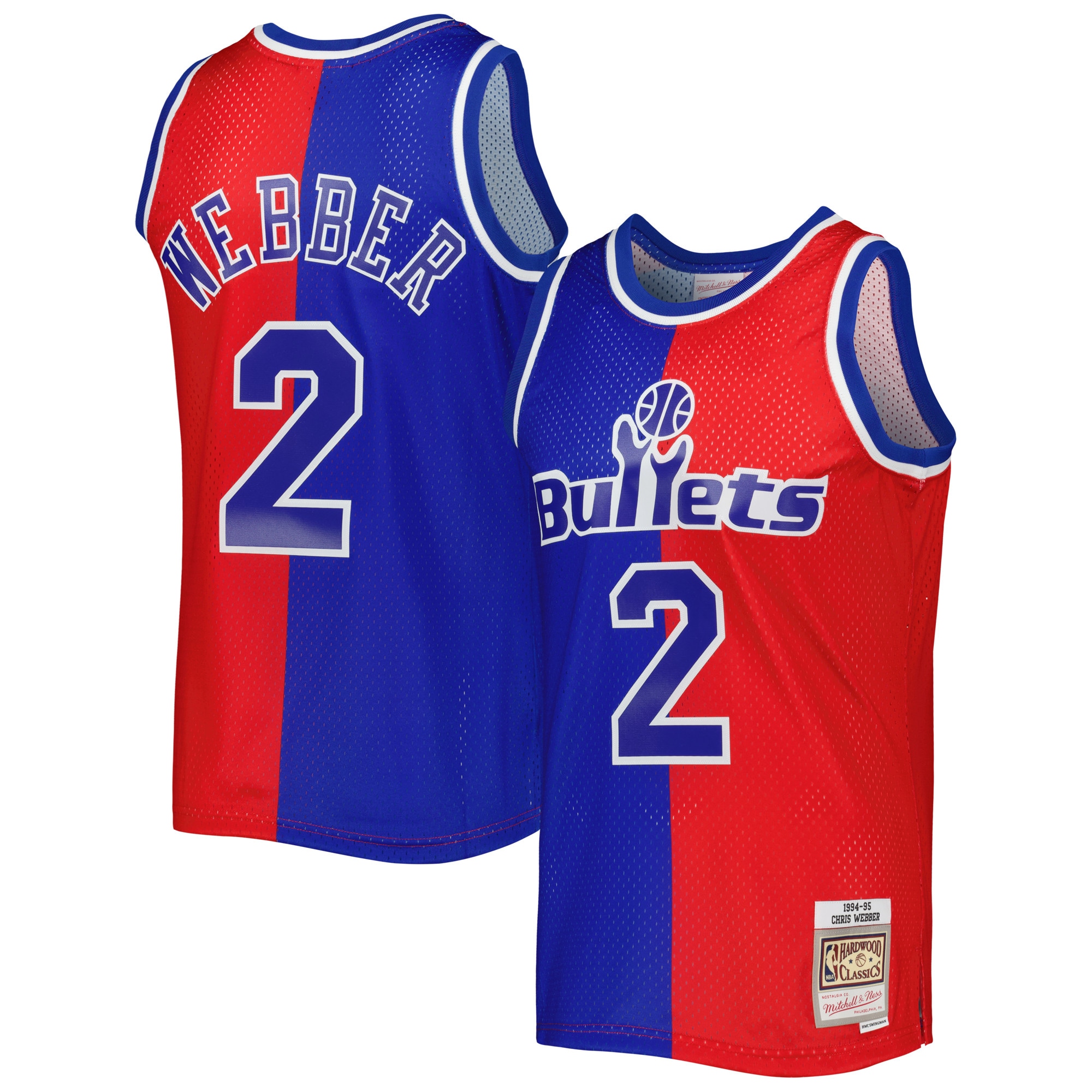 Men's Washington Bullets Chris Webber Blue/Red Hardwood Classics 1994/95 Split Swingman Jersey