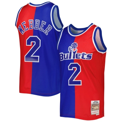 Men's Washington Bullets Chris Webber Blue/Red Hardwood Classics 1994/95 Split Swingman Jersey 01