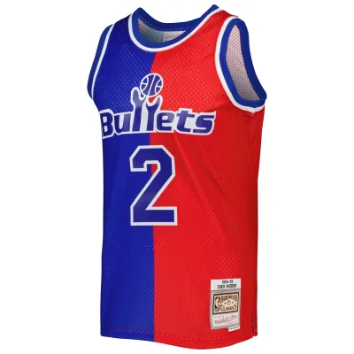 Men's Washington Bullets Chris Webber Blue/Red Hardwood Classics 1994/95 Split Swingman Jersey 02