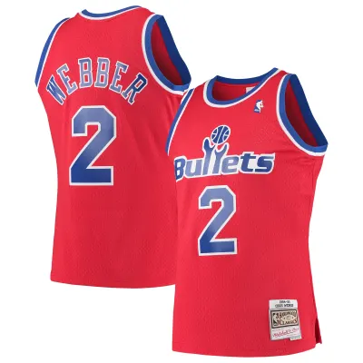 Men's Washington Bullets Chris Webber Red 1994/95 Hardwood Classics Swingman Jersey 01