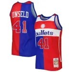 Men's Washington Bullets Wes Unseld Blue/Red Hardwood Classics 1977/78 Split Swingman Jersey
