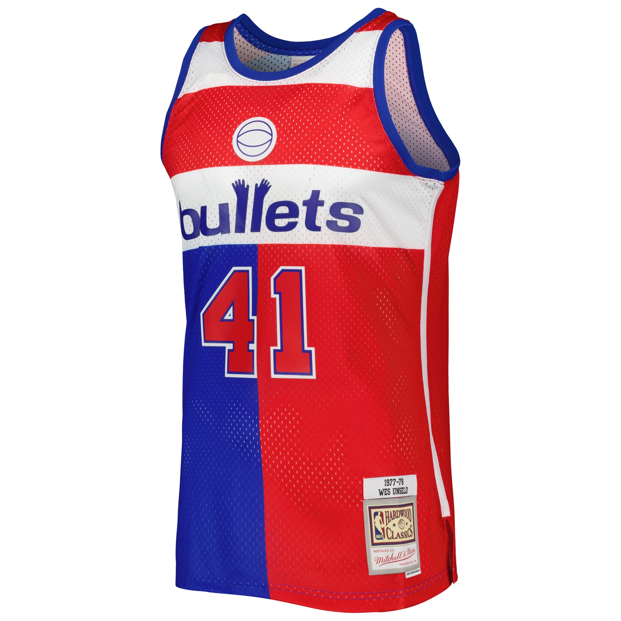 Men's Washington Bullets Wes Unseld Blue/Red Hardwood Classics 1977/78 Split Swingman Jersey