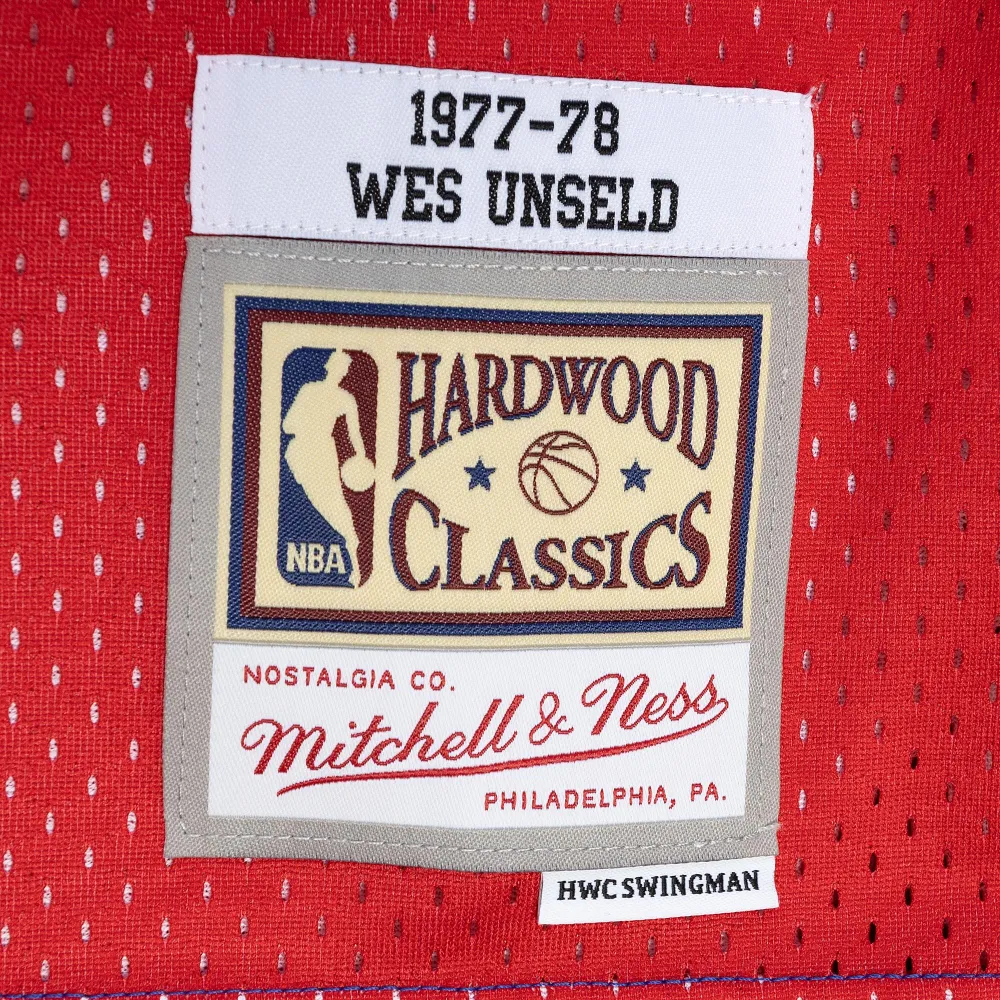 Men's Washington Bullets Wes Unseld Blue/Red Hardwood Classics 1977/78 Split Swingman Jersey