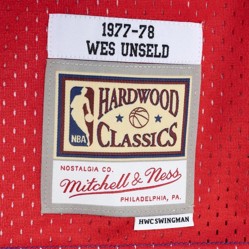 Men's Washington Bullets Wes Unseld Blue/Red Hardwood Classics 1977/78 Split Swingman Jersey