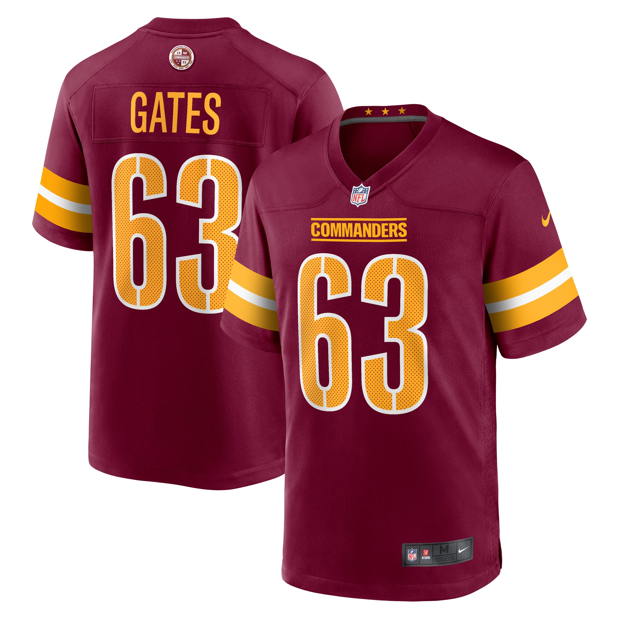 Men's Washington Commanders Nick Gates Burgundy Game Player Jersey
