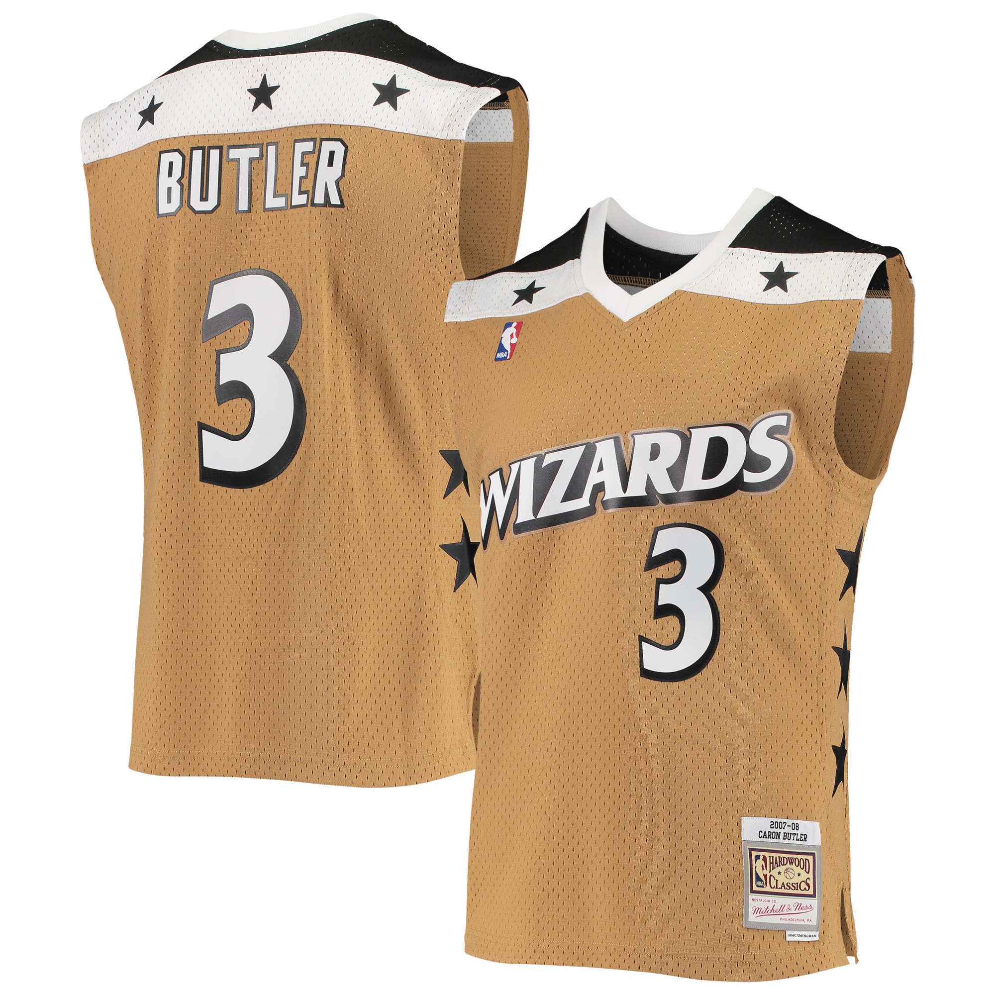 Men's Washington Wizards Caron Butler Gold 2001/02 Hardwood Classics Swingman Jersey