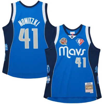 Unisex Dallas Mavericks Dirk Nowitzki Blue Hall of Fame Class of 2023 Throwback Swingman Jersey 01