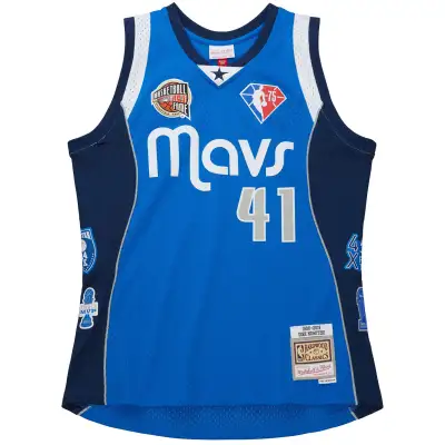 Unisex Dallas Mavericks Dirk Nowitzki Blue Hall of Fame Class of 2023 Throwback Swingman Jersey 02