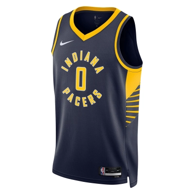 Unisex Indiana Pacers Tyrese Haliburton Navy Swingman Jersey - Icon Edition 02