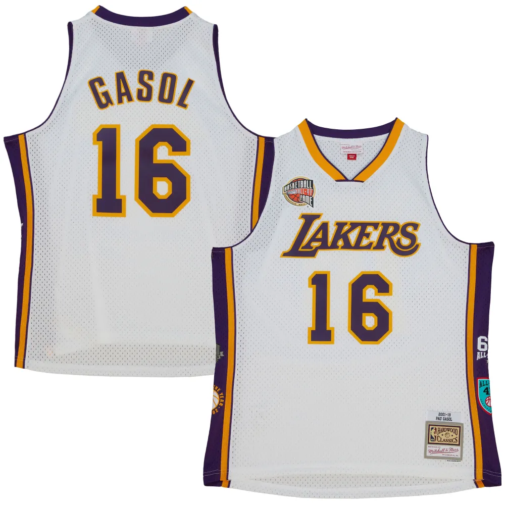 Unisex Los Angeles Lakers Pau Gasol White Hall of Fame Class of 2023 Throwback Swingman Jersey