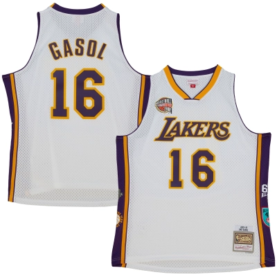 Unisex Los Angeles Lakers Pau Gasol White Hall of Fame Class of 2023 Throwback Swingman Jersey 01