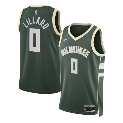 Unisex Milwaukee Bucks Damian Lillard Hunter Green Swingman Jersey - Icon Edition 01