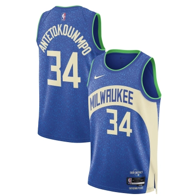 Unisex Milwaukee Bucks Giannis Antetokounmpo Blue 2023/24 Swingman Jersey - City Edition 01