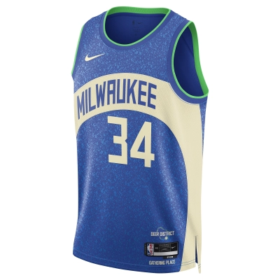 Unisex Milwaukee Bucks Giannis Antetokounmpo Blue 2023/24 Swingman Jersey - City Edition 02