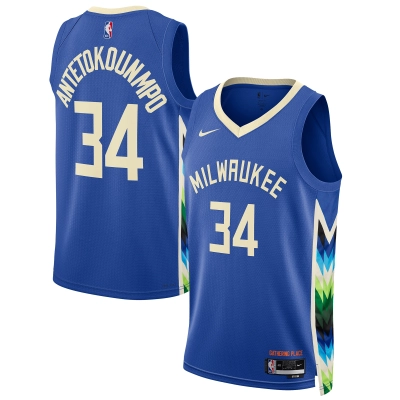 Unisex Milwaukee Bucks Giannis Antetokounmpo Royal 2022/23 Swingman Jersey - City Edition 01