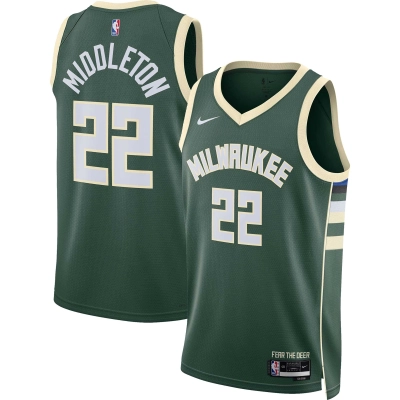 Unisex Milwaukee Bucks Khris Middleton Hunter Green Swingman Jersey - Icon Edition 01