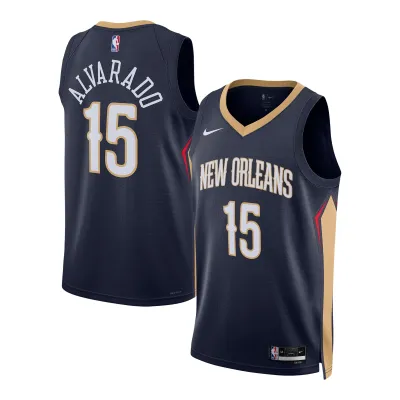 Unisex New Orleans Pelicans Jose Alvarado Navy Swingman Jersey - Icon Edition 01