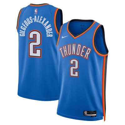 Unisex Oklahoma City Thunder Shai Gilgeous-Alexander Blue Badge Swingman Jersey - Icon Edition 01