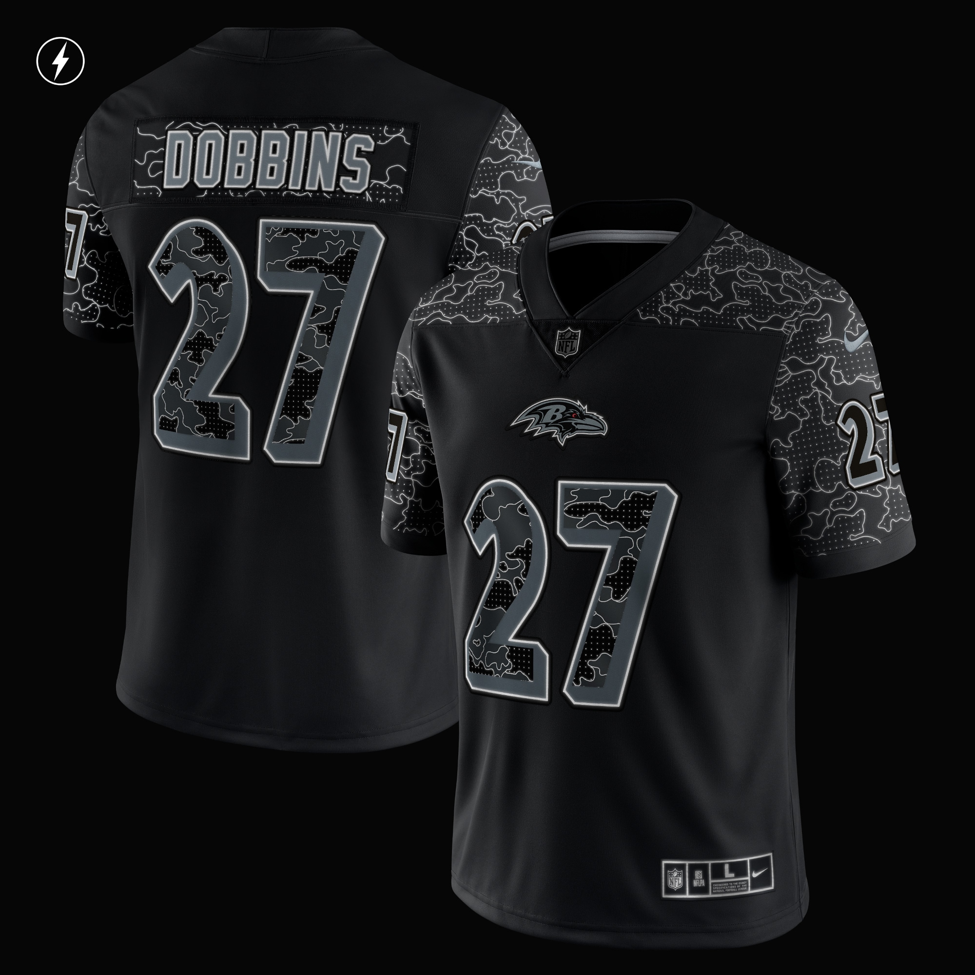 Men's Baltimore Ravens J.K. Dobbins Black RFLCTV Limited Jersey