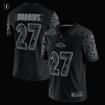Men's Baltimore Ravens J.K. Dobbins Black RFLCTV Limited Jersey 02
