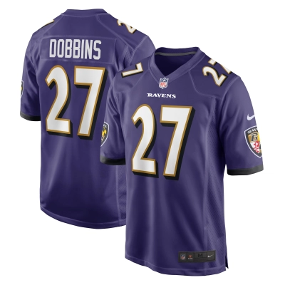 Men's Baltimore Ravens J.K. Dobbins Purple Game Team Jersey 01