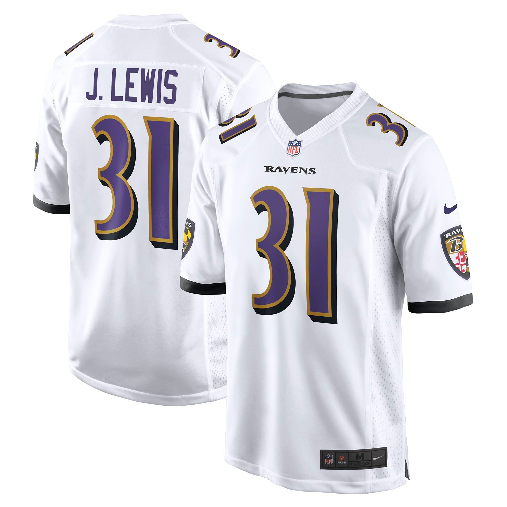Men's Baltimore Ravens Jamal Lewis White Retired Player Game Jersey