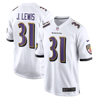 Men's Baltimore Ravens Jamal Lewis White Retired Player Game Jersey 01