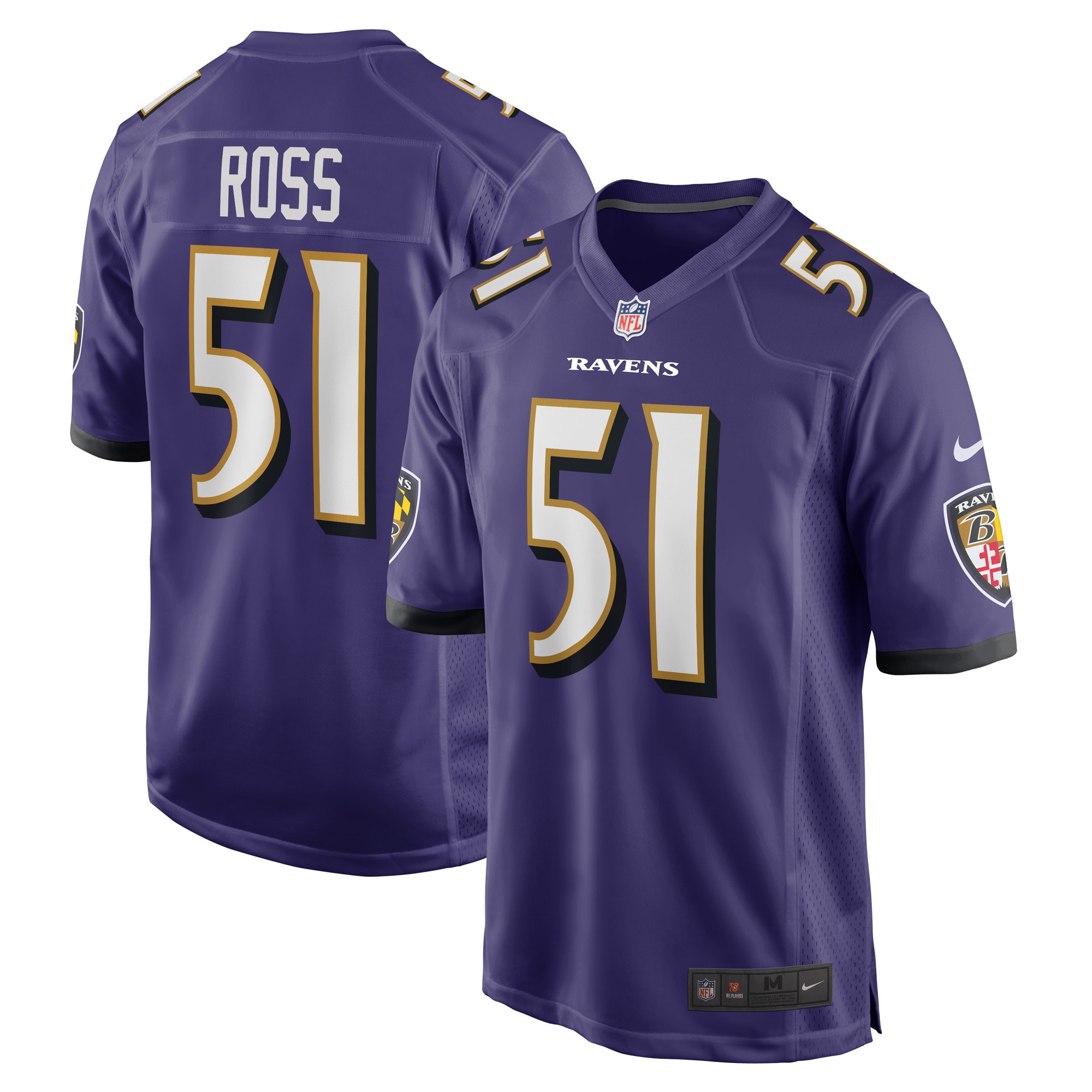 Men's Baltimore Ravens Josh Ross Purple Game Player Jersey