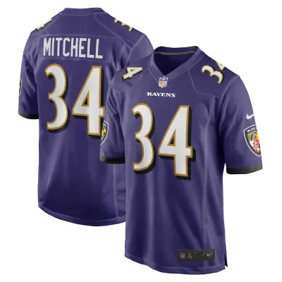 Men's Baltimore Ravens Keaton Mitchell Purple Game Jersey 01