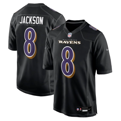 Men's Baltimore Ravens Lamar Jackson Black Fashion Game Jersey 01
