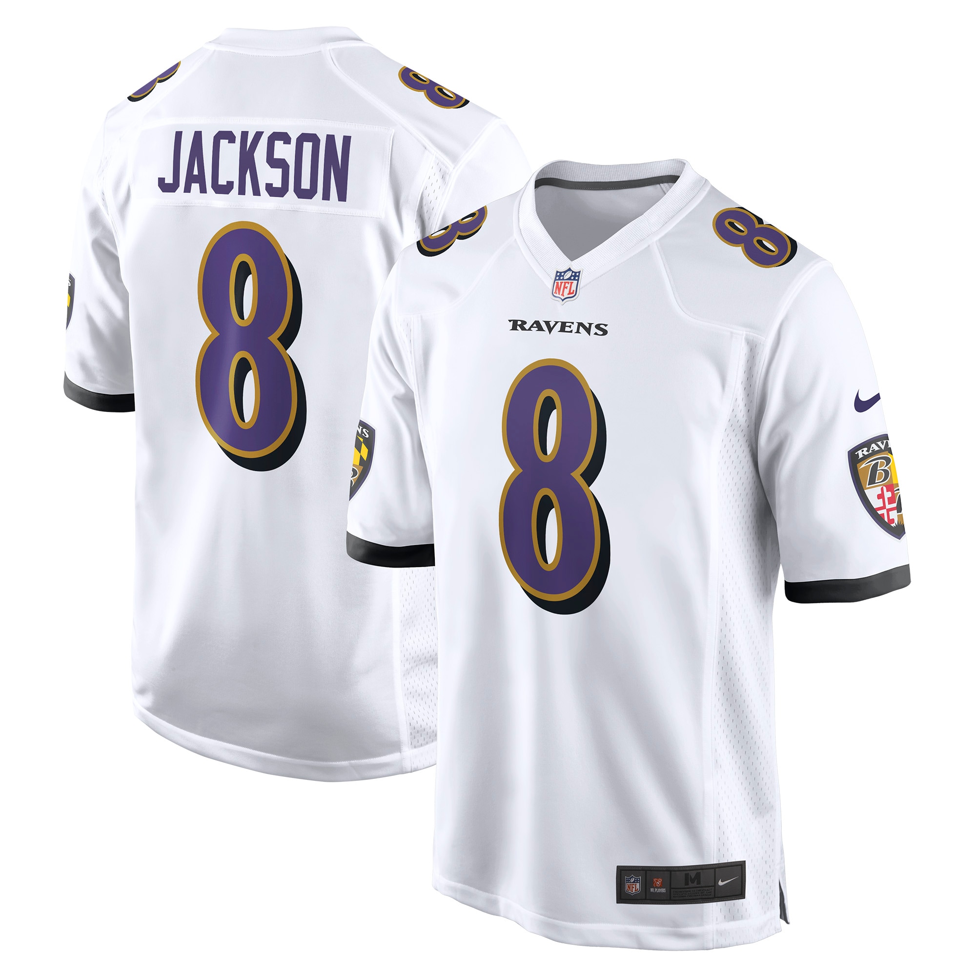 Men's Baltimore Ravens Lamar Jackson White Game Jersey