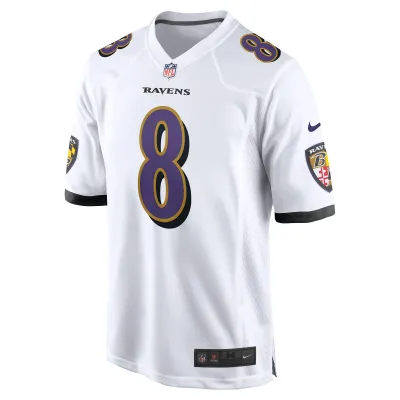 Men's Baltimore Ravens Lamar Jackson White Game Jersey 02
