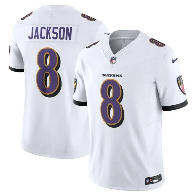Men's Baltimore Ravens Lamar Jackson White Vapor F.U.S.E. Limited Jersey 01