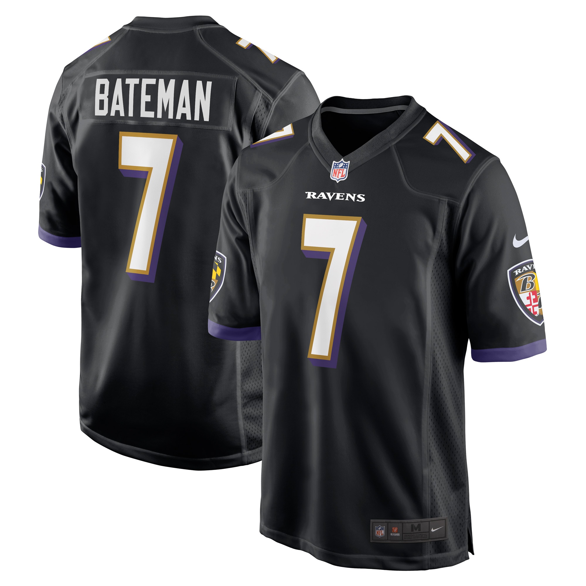 Men's Baltimore Ravens Rashod Bateman Black Game Player Jersey