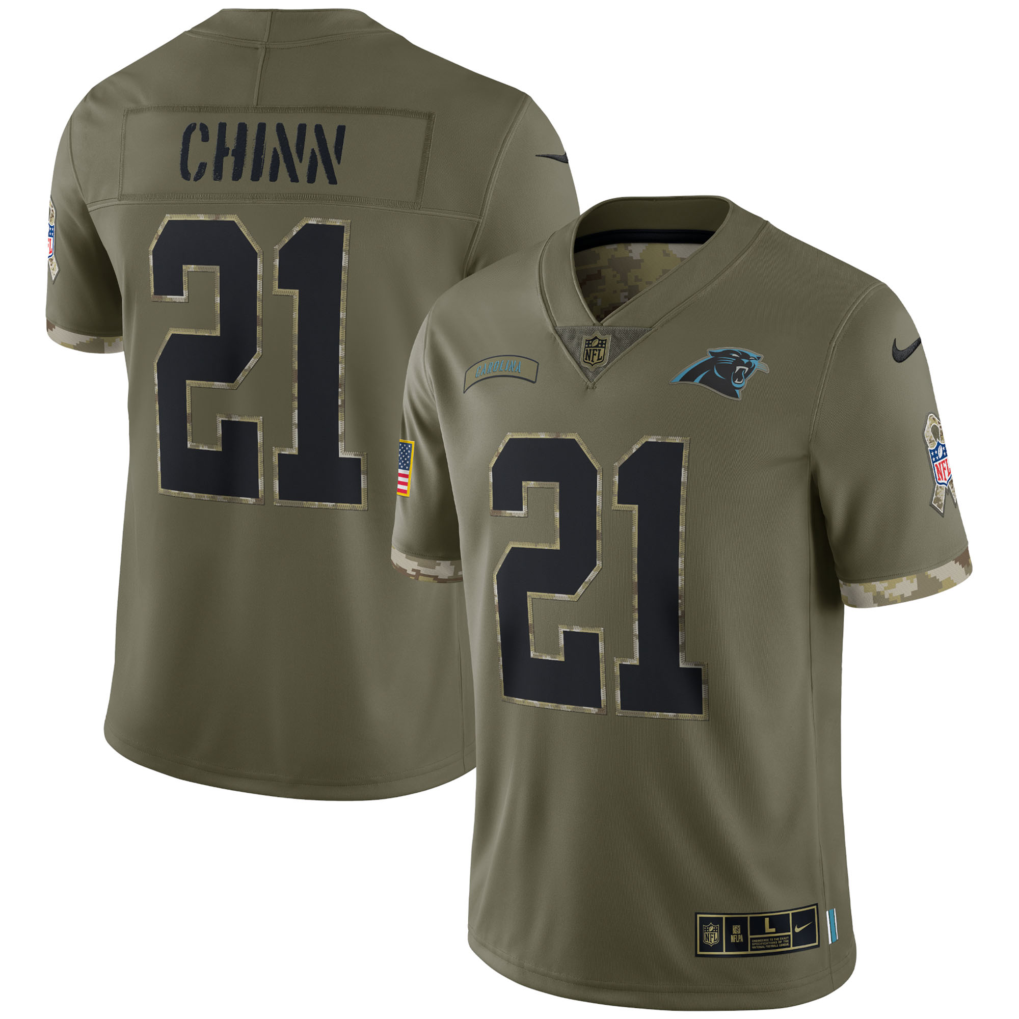 Men's Carolina Panthers Olive 2022 Salute To Service Limited Jersey