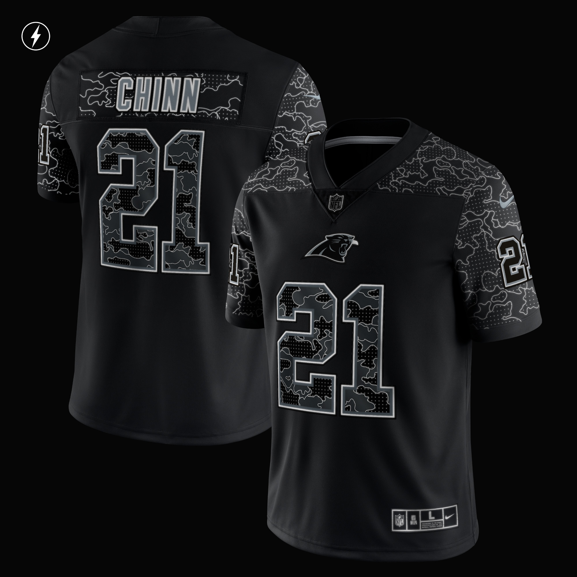 Men's Carolina Panthers Jeremy Chinn Black RFLCTV Limited Jersey