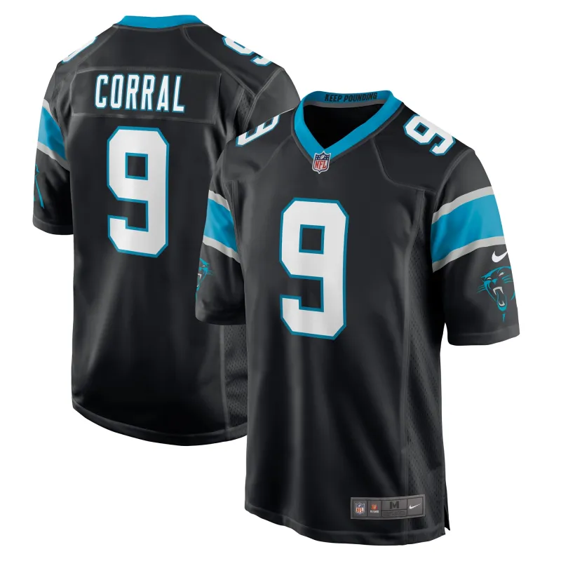 Men's Carolina Panthers Matt Corral Black Player Game Jersey