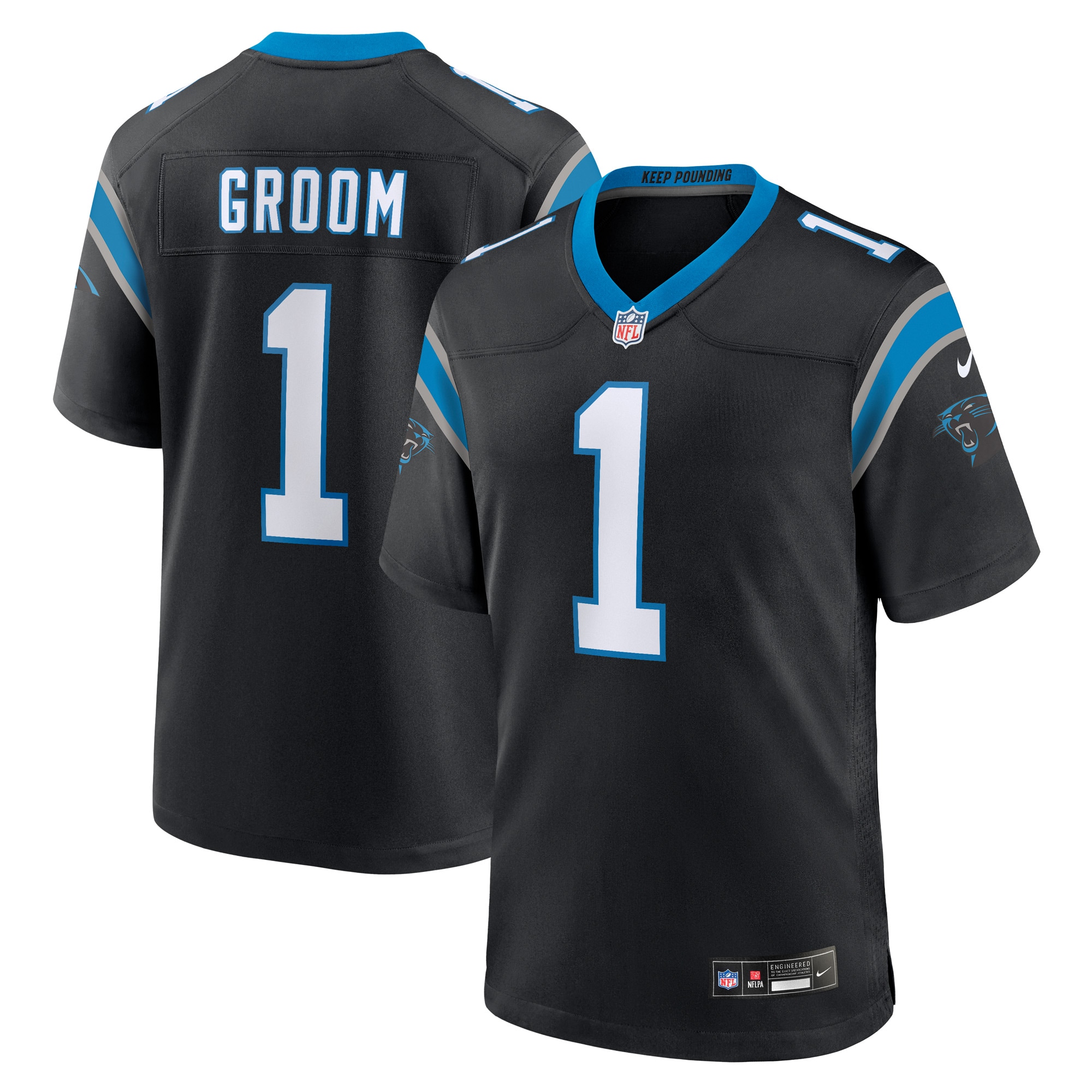 Men's Carolina Panthers Number 1 Groom Black Game Jersey