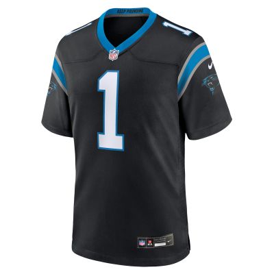 Men's Carolina Panthers Number 1 Groom Black Game Jersey 02