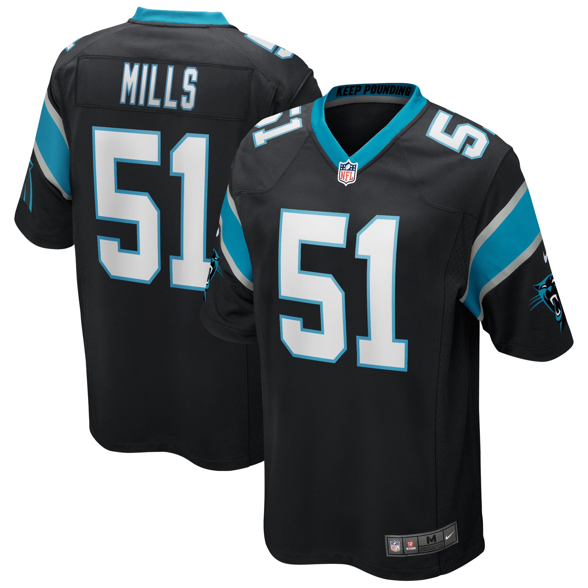 Men's Carolina Panthers Sam Mills Black Game Retired Player Jersey